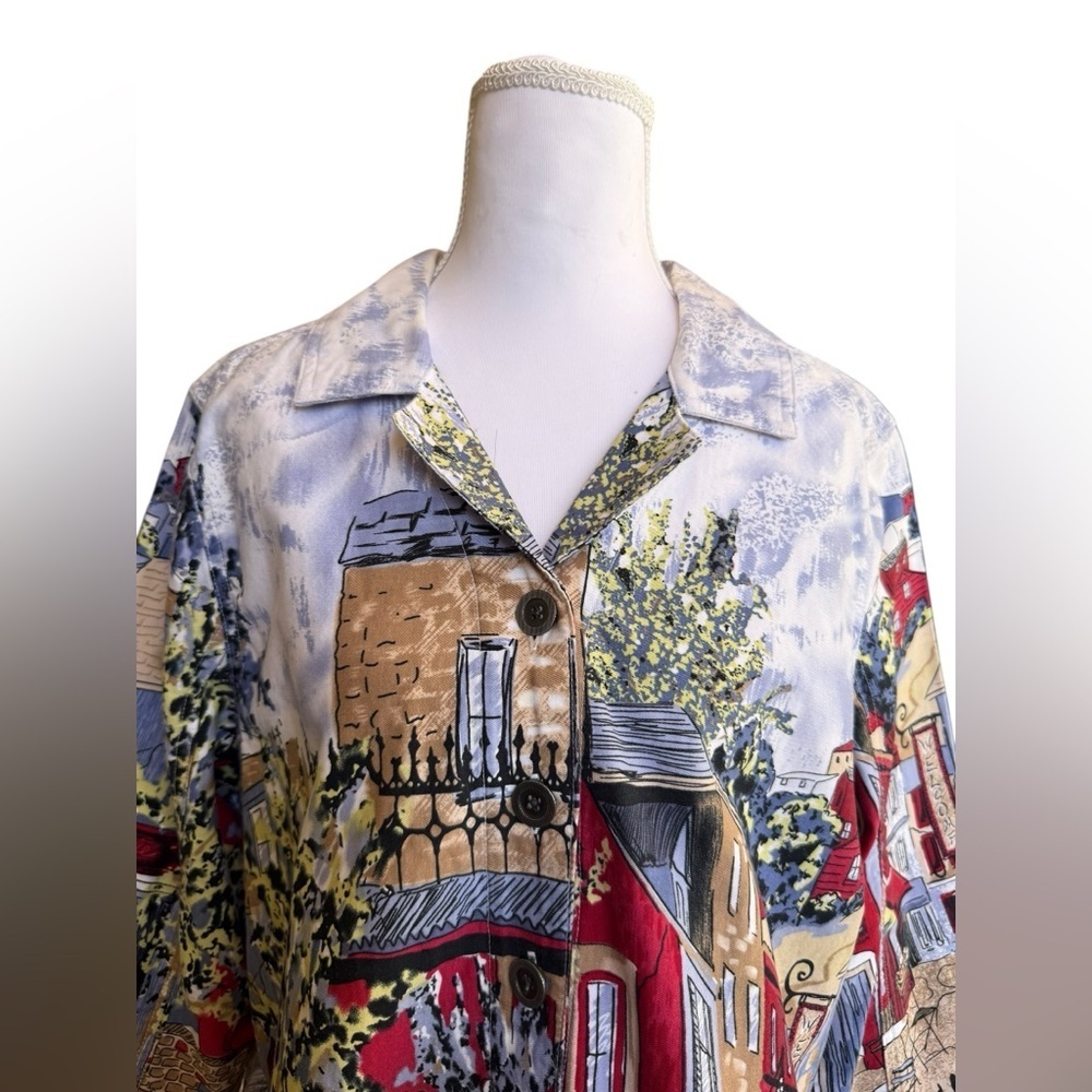 Christopher & Banks Scenic Print Button Front Jacket Parisian Café Art Style L - Picture 3 of 12